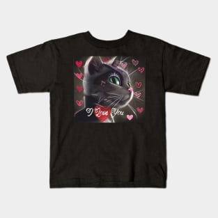 I LOVE YOU, Valentine's Day, cute cat Kids T-Shirt